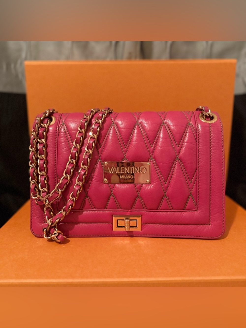 Valentino By Mario Valentino Alice Quilted Shoulder Handbag in Fushia Pink